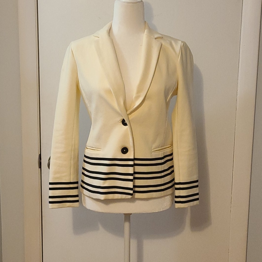 J Crew Off White and Black Striped Blazer